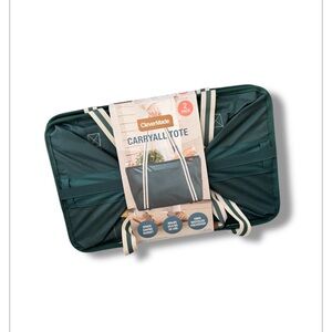 CleverMade Foldable Striped-Handle Foldable Market Tote in Teal 2 PACK